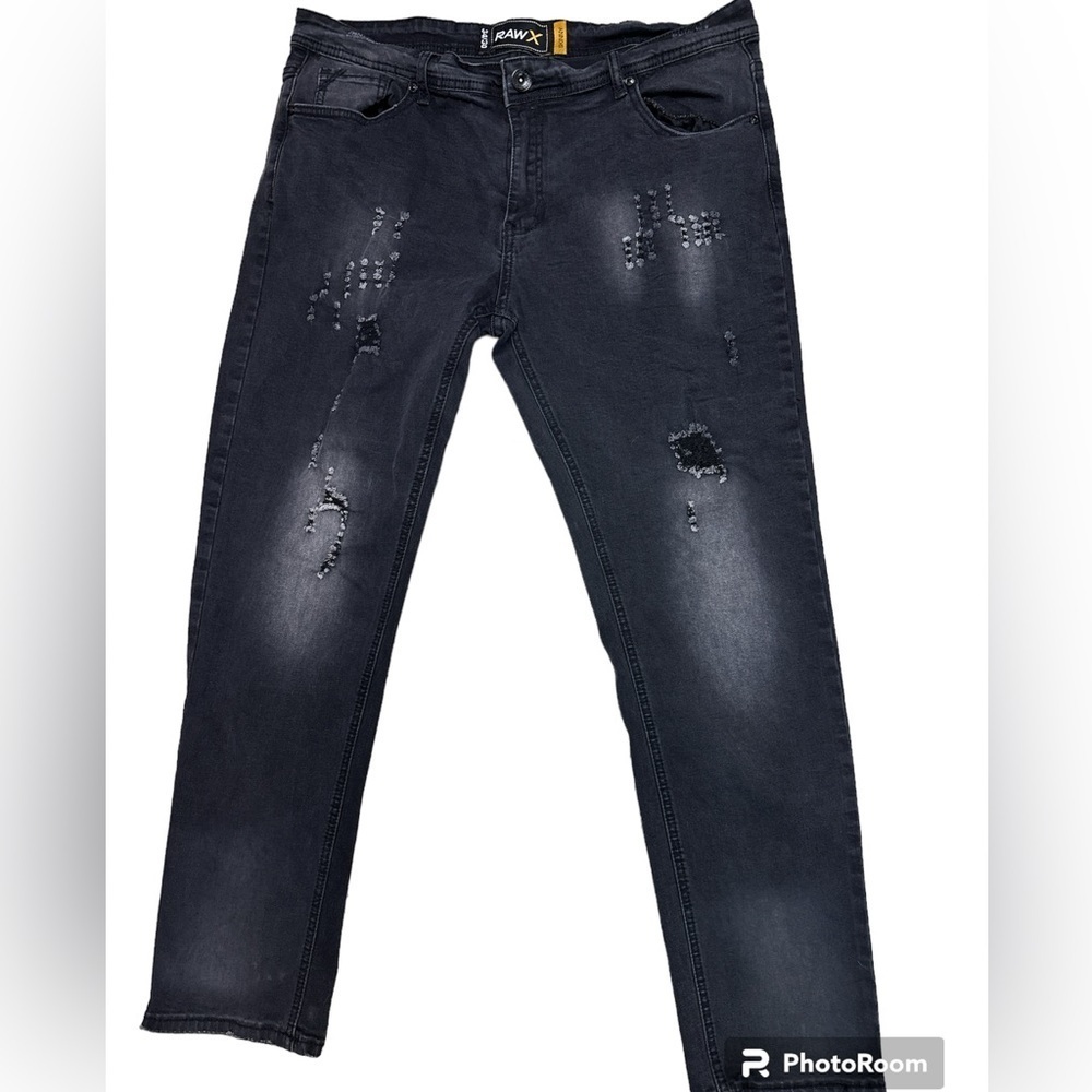 RawX Black Skinny Distressed Cotton Blend Denim Five Pocket Jeans 34/30